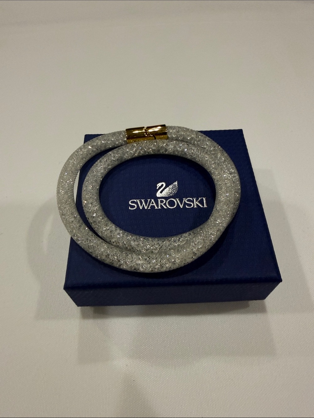 Swarovski Silver Crystal Double-Wrap Bracelet with Gold Clasp